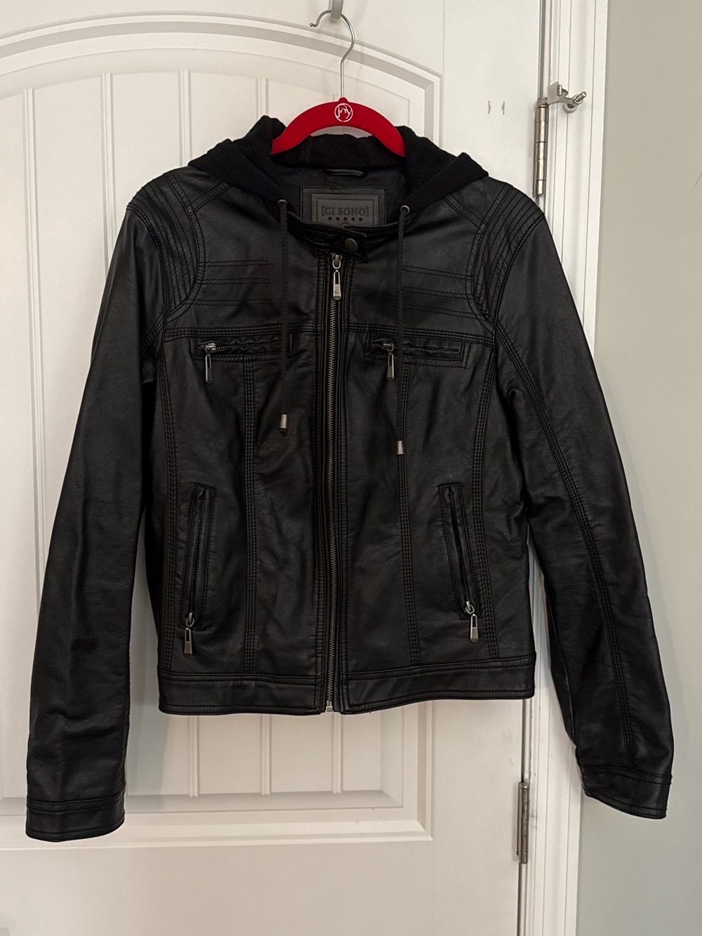 Ci Sono Black Faux Leather Hooded Jacket